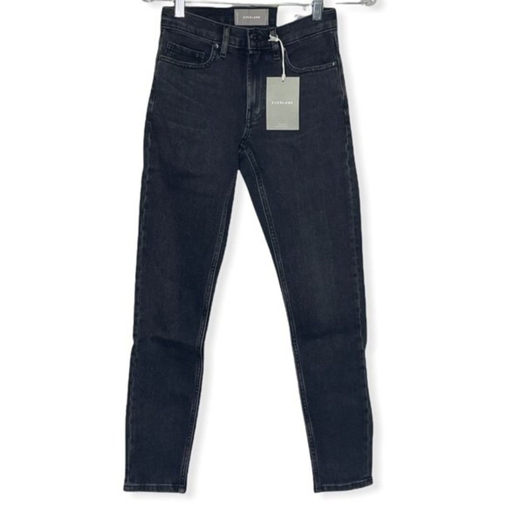 Everlane Jeans Womens 00‎ 23" Black Wash Mid Rise Skinny Ankle Whiskering Casual
